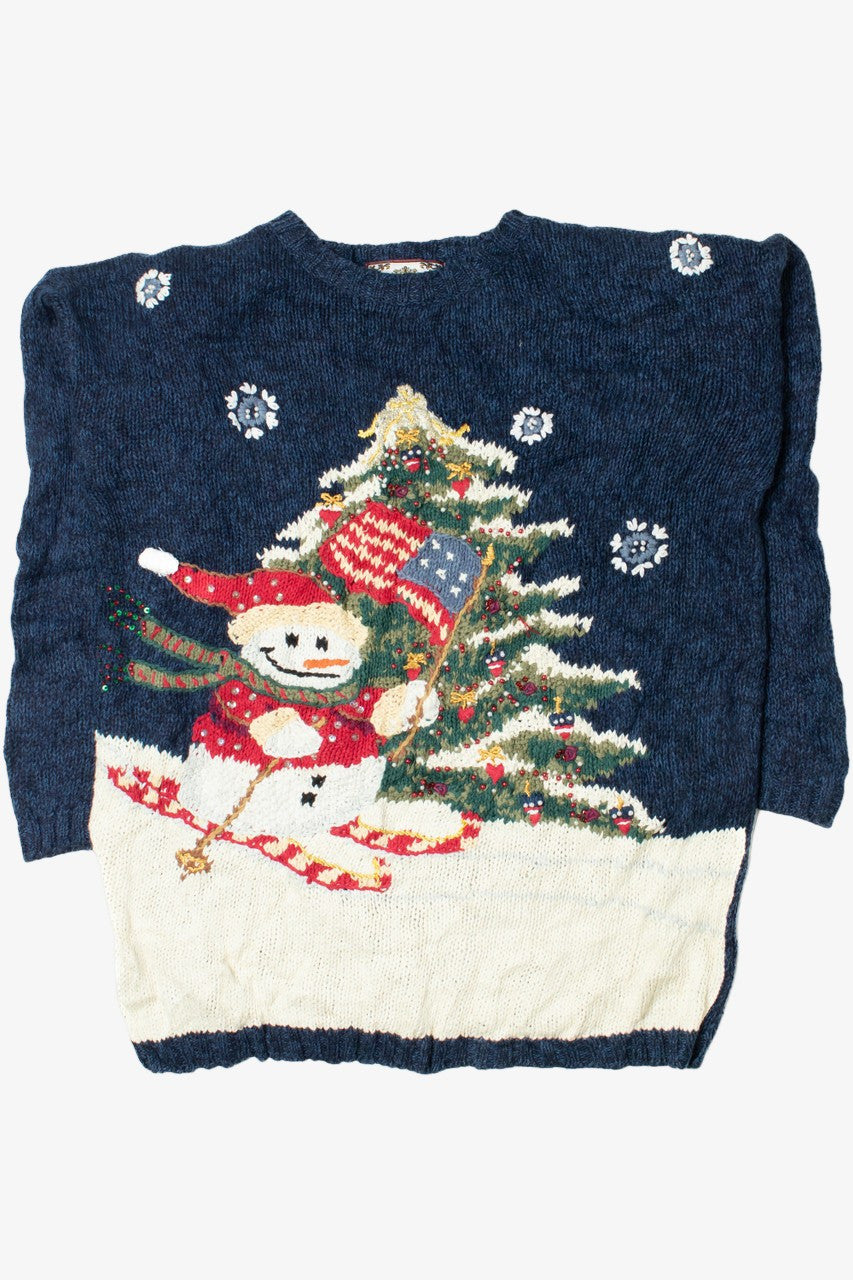 Americana Skiing Snowman Ugly Christmas Sweater 61448