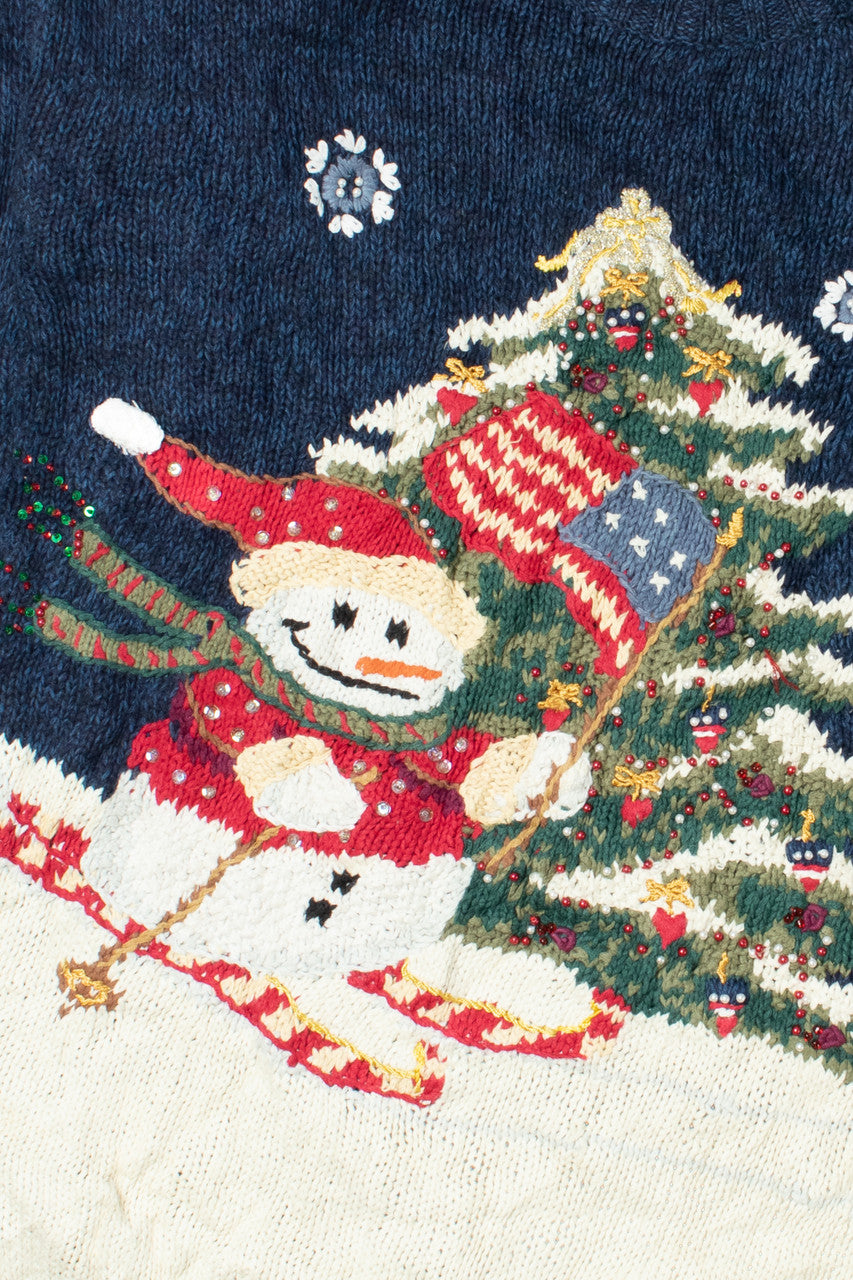 Americana Skiing Snowman Ugly Christmas Sweater 61448