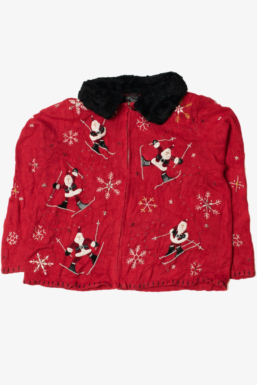 Skiing Santa Ugly Christmas Zip-Up Cardigan 61465