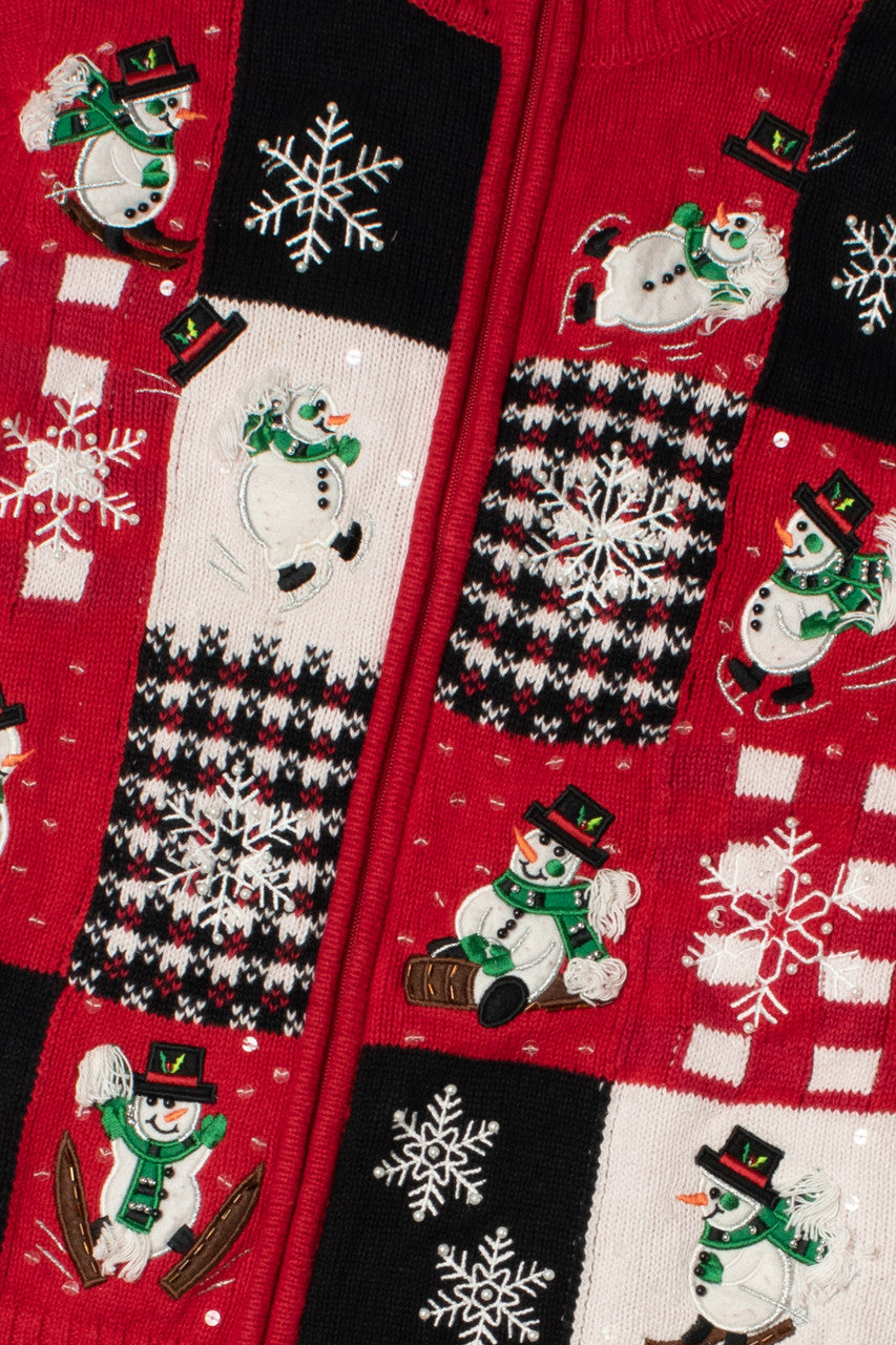 Plaid Snowmen Ugly Christmas Cardigan 61468
