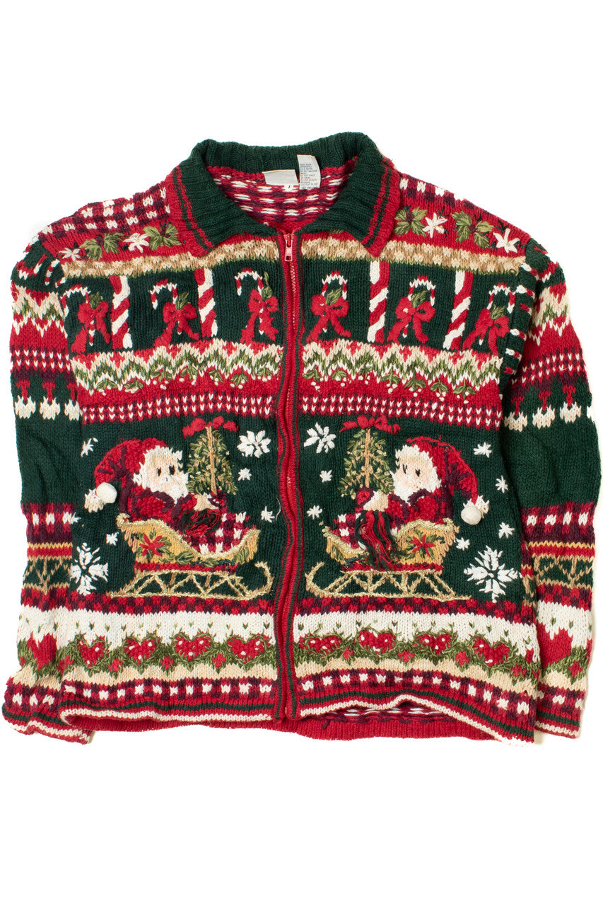 Santa Candy Cane Pattern Ugly Christmas Cardigan 61489
