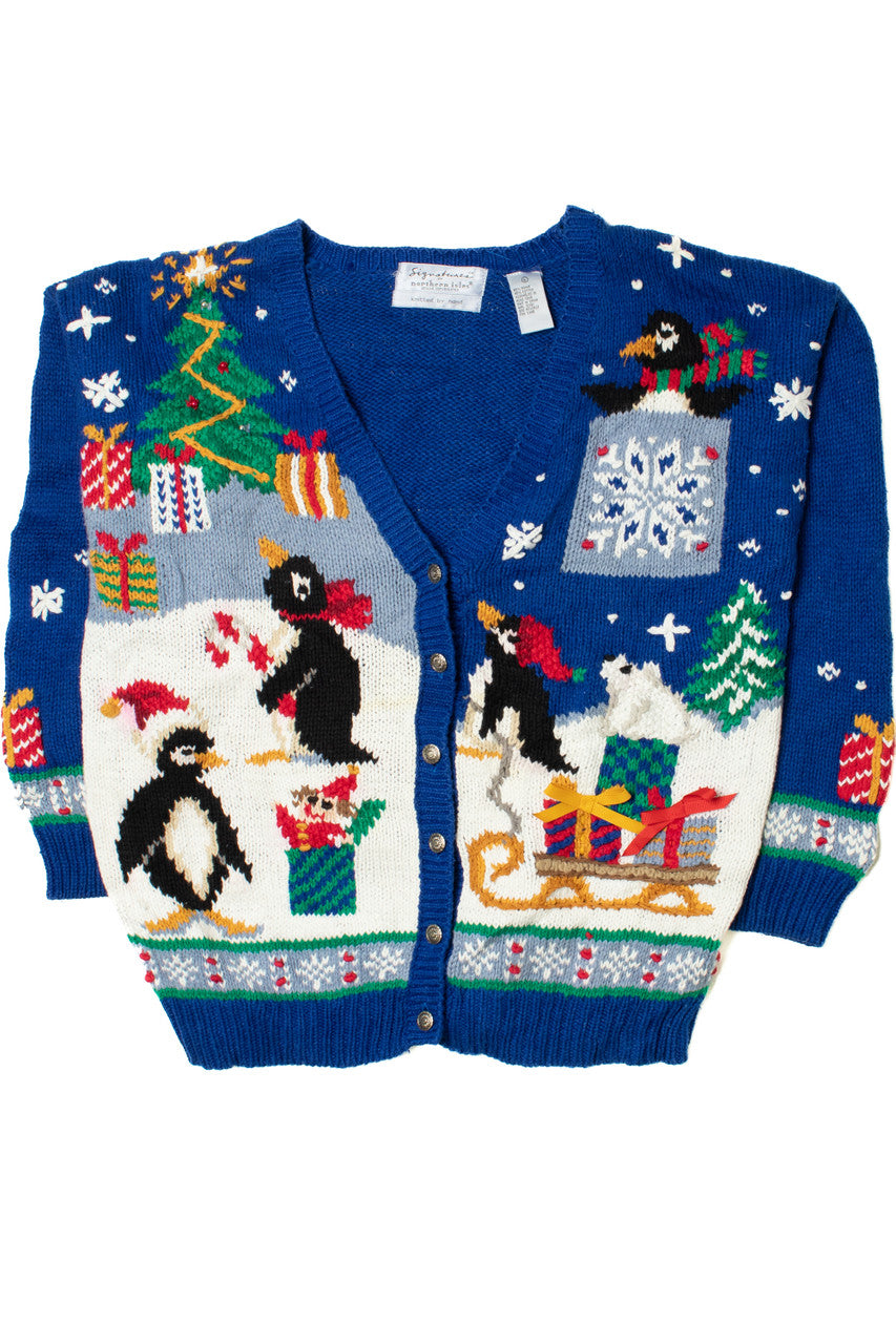 Penguin Holiday Scene Ugly Christmas Cardigan 61492