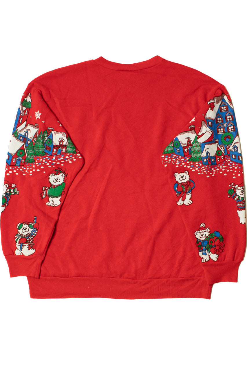 Vintage 1991 Bears In Festive Town Ugly Christmas Sweatshirt 61510