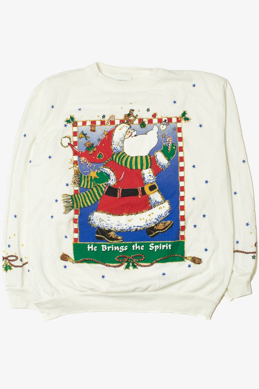 Vintage "He Brings The Spirit" Santa Ugly Christmas Sweater 61511