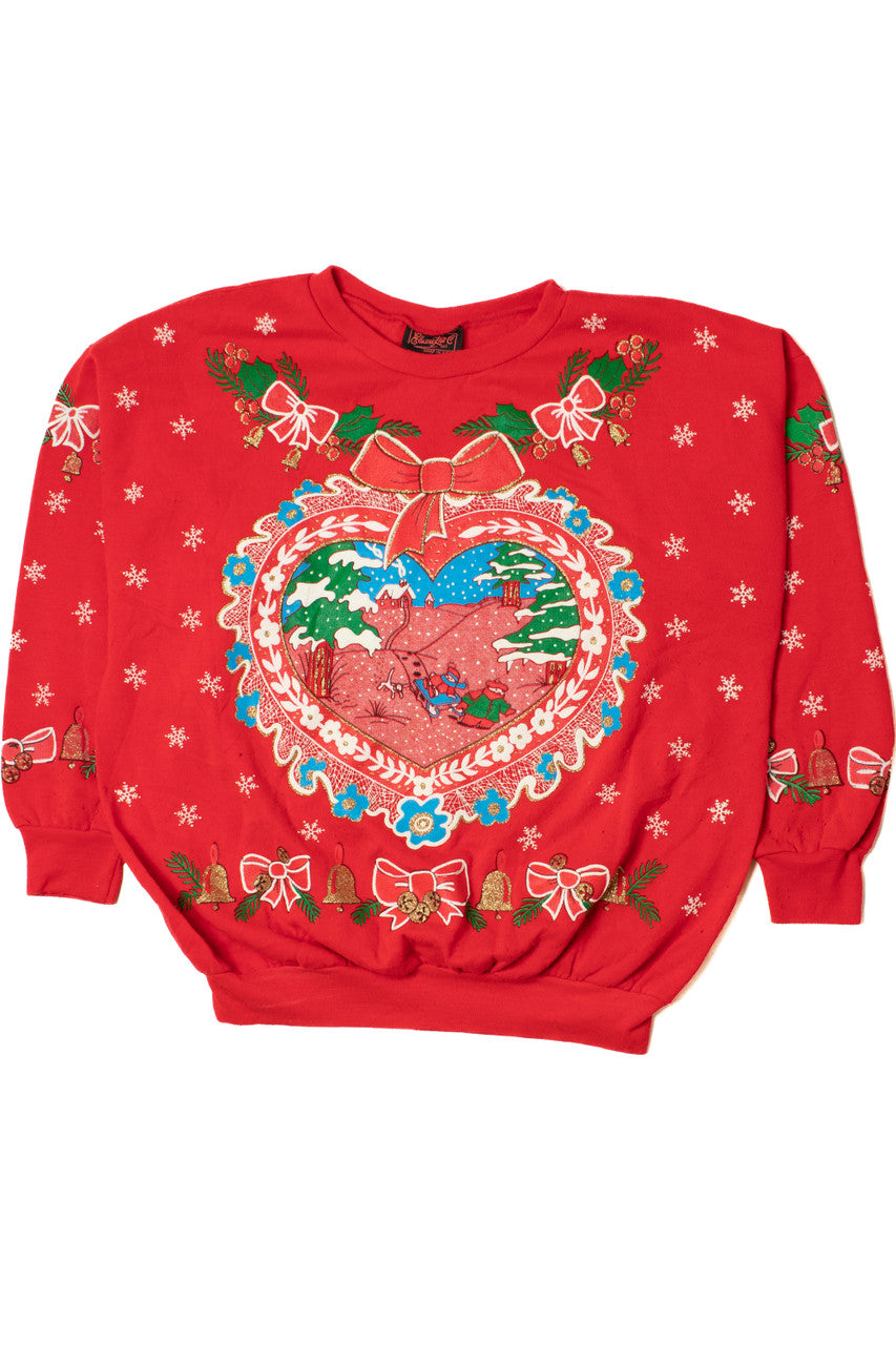 Vintage Heart & Bows Ugly Christmas Sweatshirt 61514