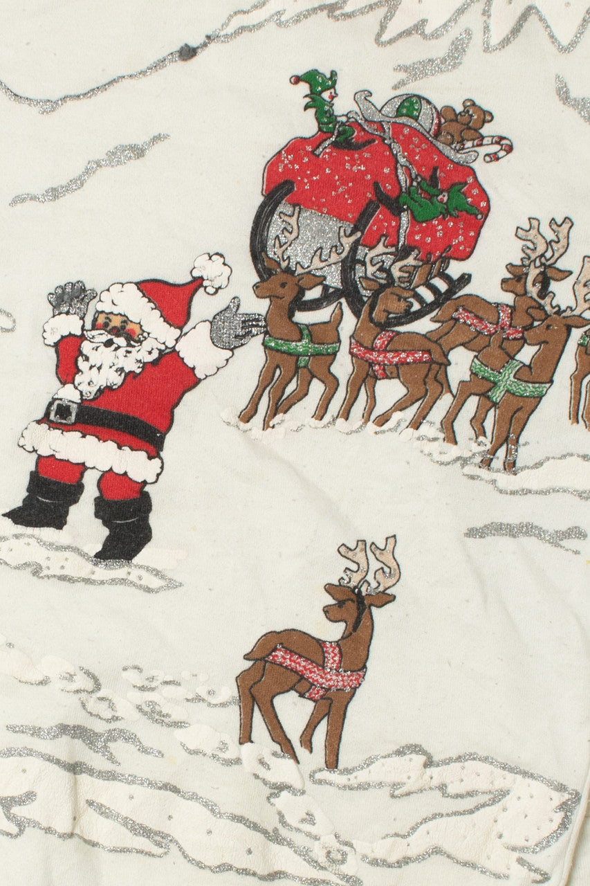 Vintage North Pole Santa & Reindeer Ugly Christmas Sweatshirt 61515