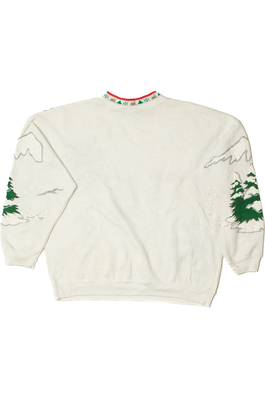 Vintage North Pole Santa & Reindeer Ugly Christmas Sweatshirt 61515