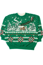 Vintage Santa & His Sleigh Landscape Ugly Christmas Sweatshirt 61519