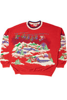Vintage Santa Ski-Lift Over Snowy Town Ugly Christmas Sweatshirt 61520