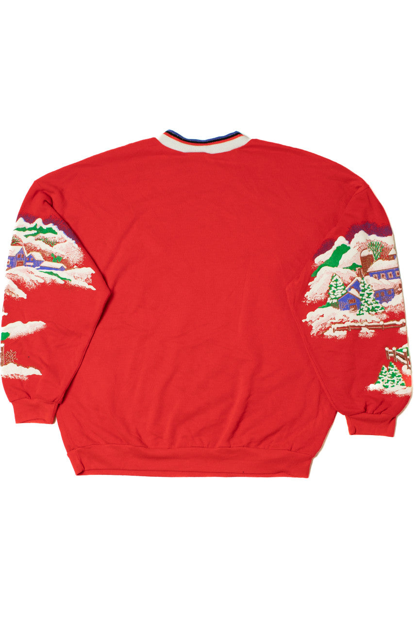 Vintage Santa Ski-Lift Over Snowy Town Ugly Christmas Sweatshirt 61520