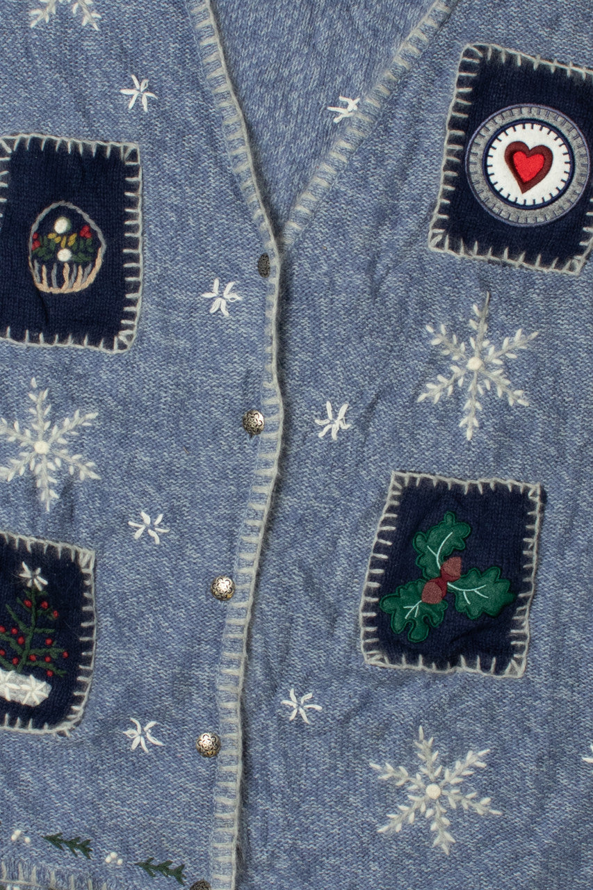 Cottagecore Embroidered Snowflakes Ugly Christmas Vest 61539