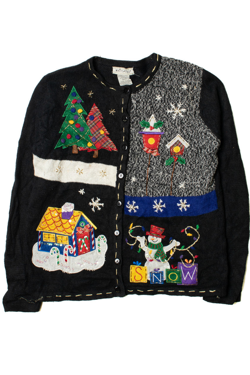 "Snow" Holiday Collage Ugly Christmas Cardigan 61576