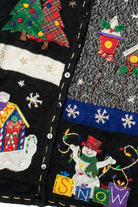 "Snow" Holiday Collage Ugly Christmas Cardigan 61576