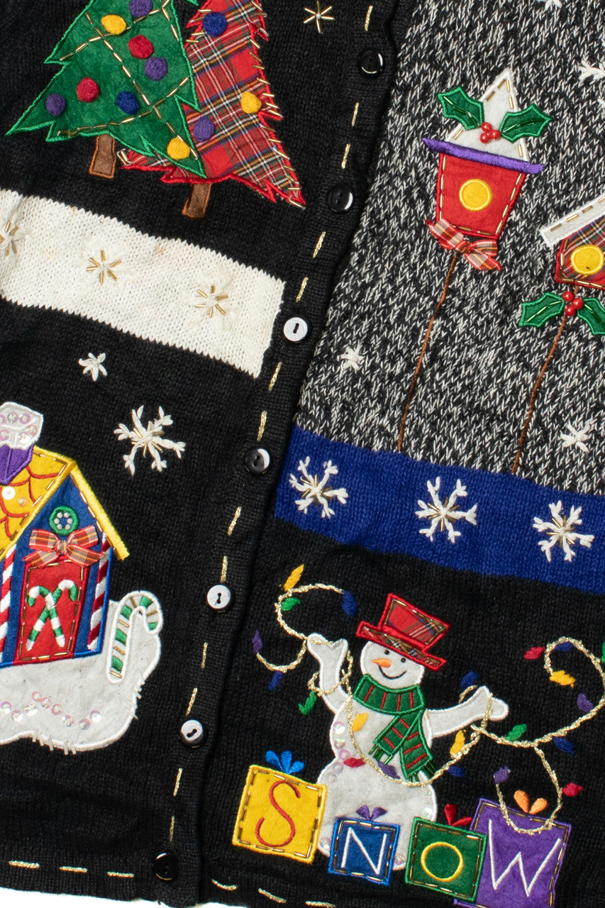 "Snow" Holiday Collage Ugly Christmas Cardigan 61576