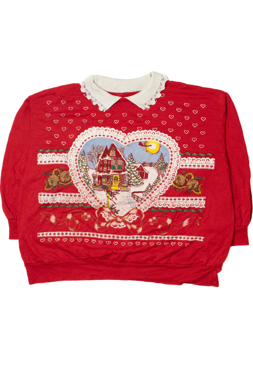 Faux Lace Festive Farmhouse Ugly Christmas Sweatshirt 61606