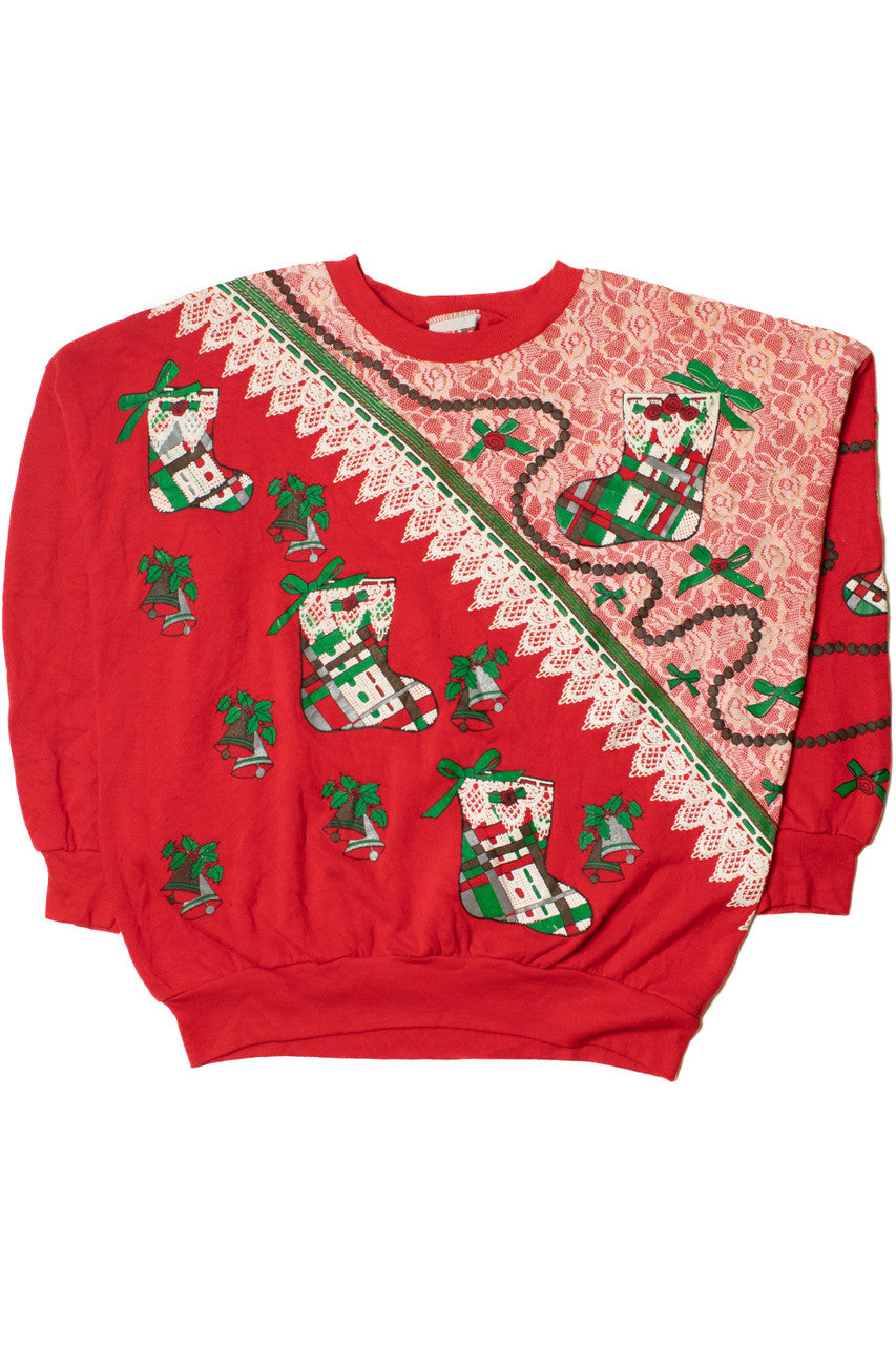 Faux Lace Christmas Stockings Ugly Christmas Sweatshirt 61612