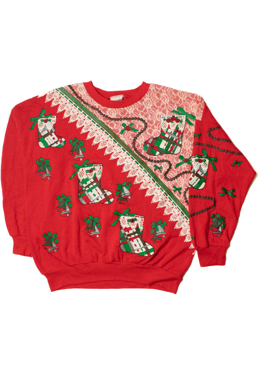Faux Lace Christmas Stockings Ugly Christmas Sweatshirt 61612