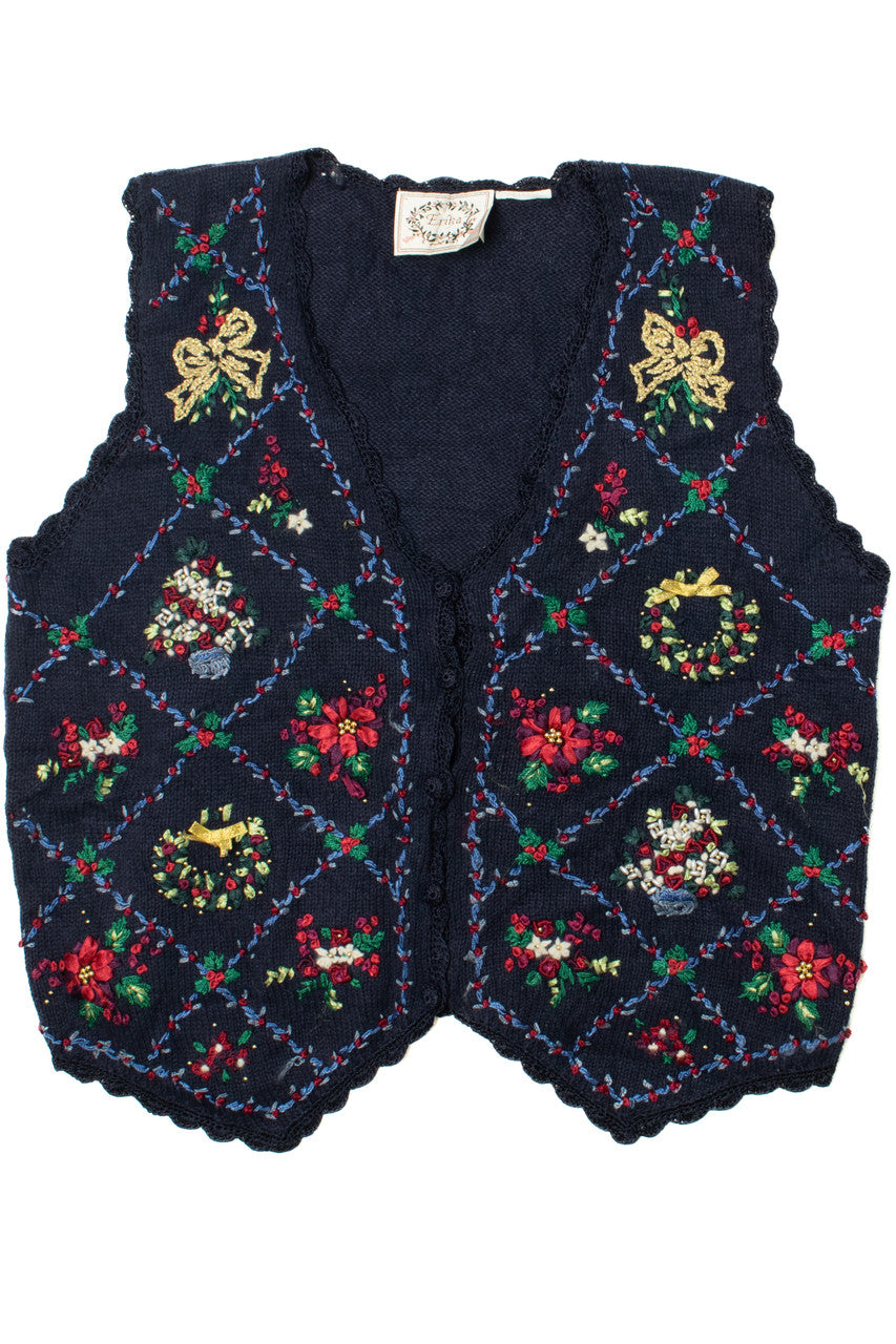Vintage Embroidered & Beaded Ugly Christmas Vest 61641