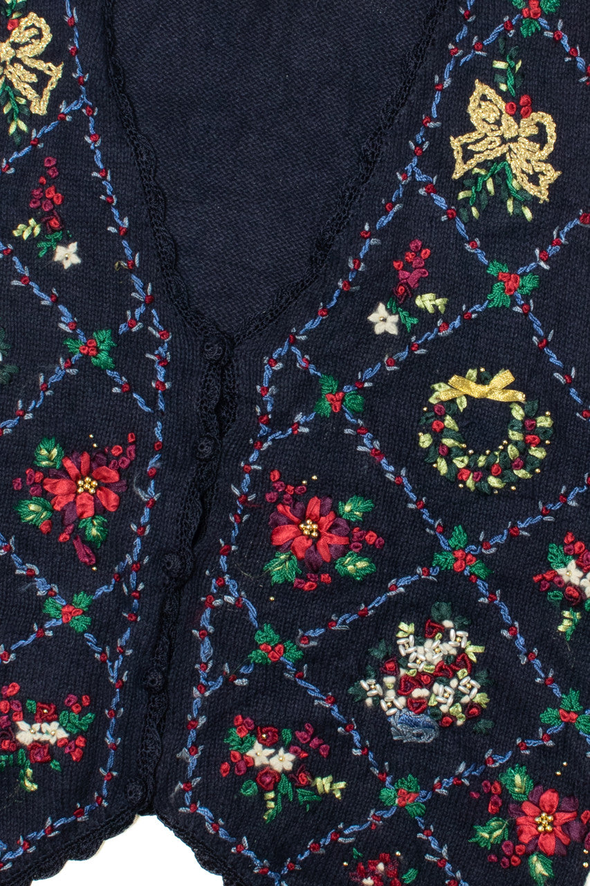 Vintage Embroidered & Beaded Ugly Christmas Vest 61641