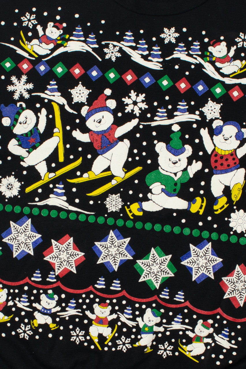 Skiing & Skating Snow Bears Ugly Christmas Sweatshirt 61658