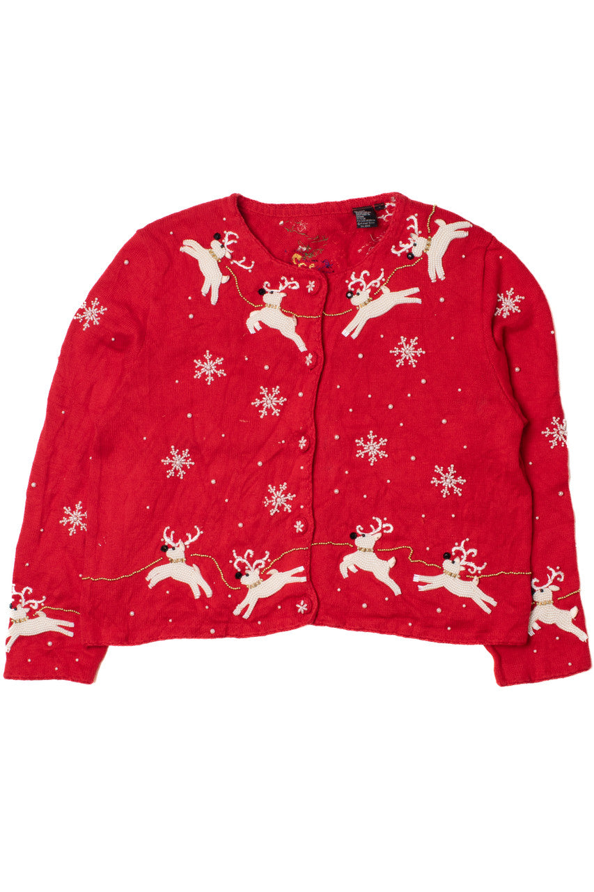 Pearly Beaded Reindeer Ugly Christmas Cardigan 61671