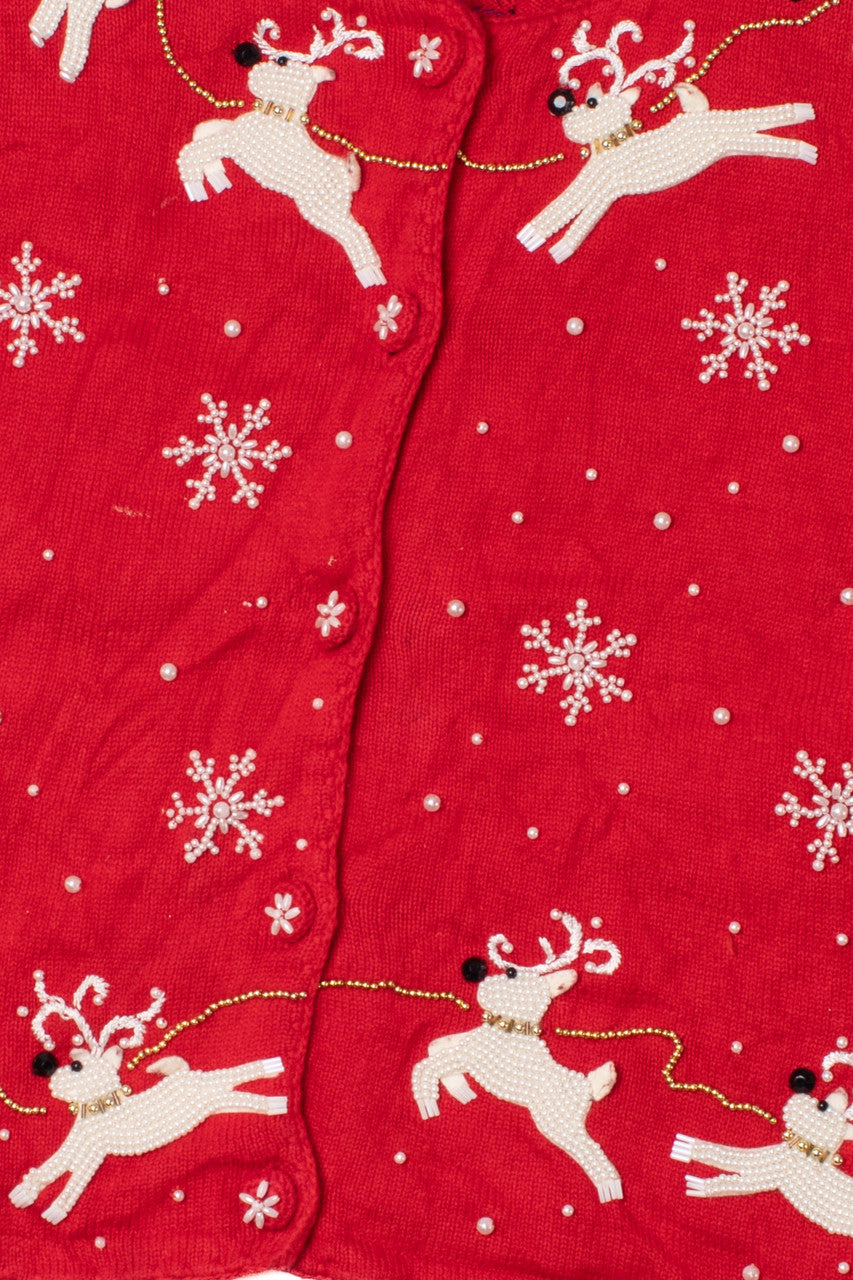 Pearly Beaded Reindeer Ugly Christmas Cardigan 61671
