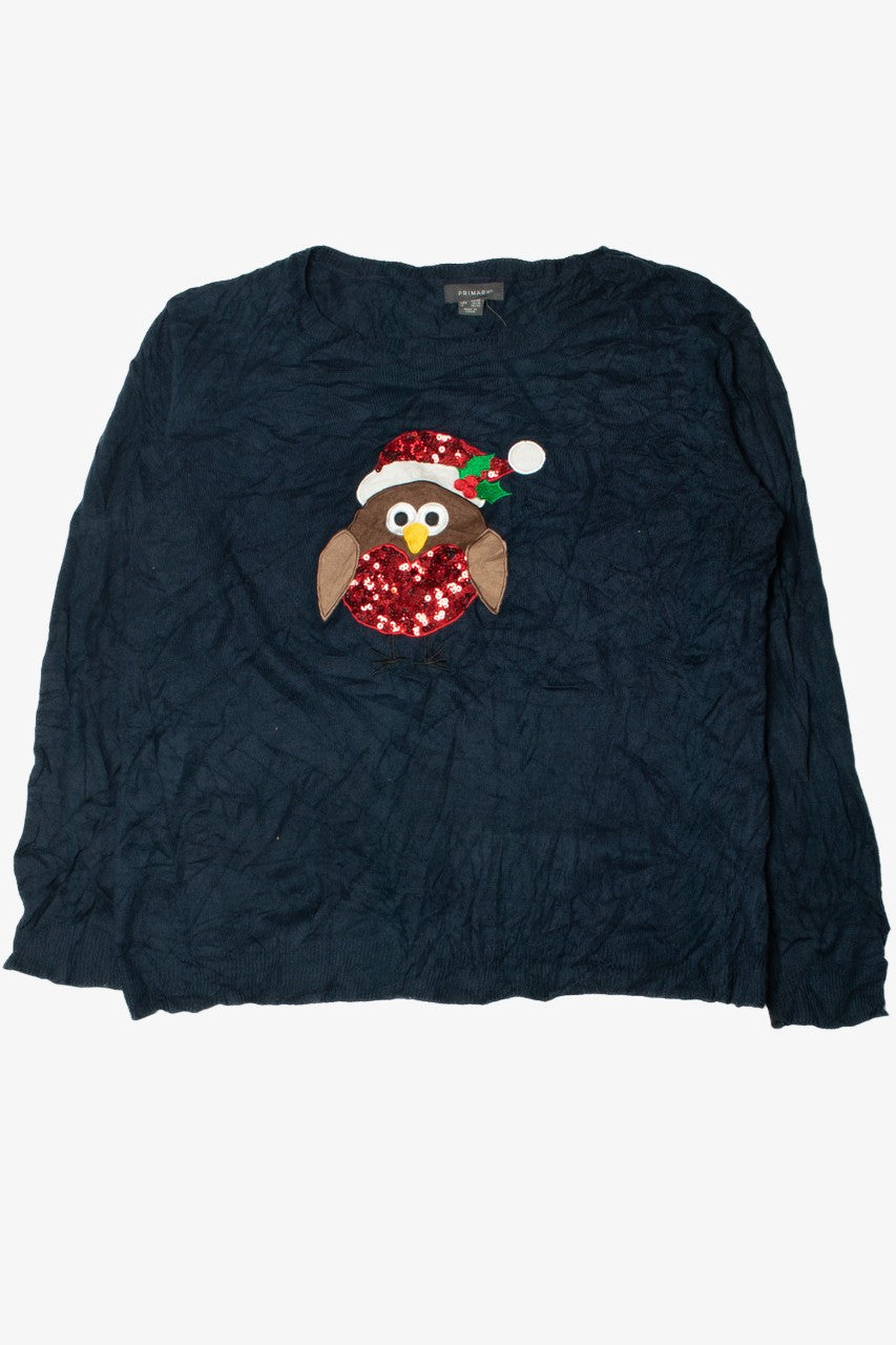 Navy Bird With Sequin Santa Hat Ugly Christmas Pullover 61719