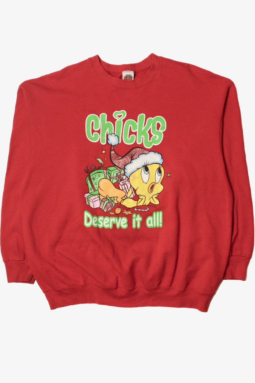 "Chicks Deserve It All" Tweety Bird Looney Toons Ugly Christmas Sweater