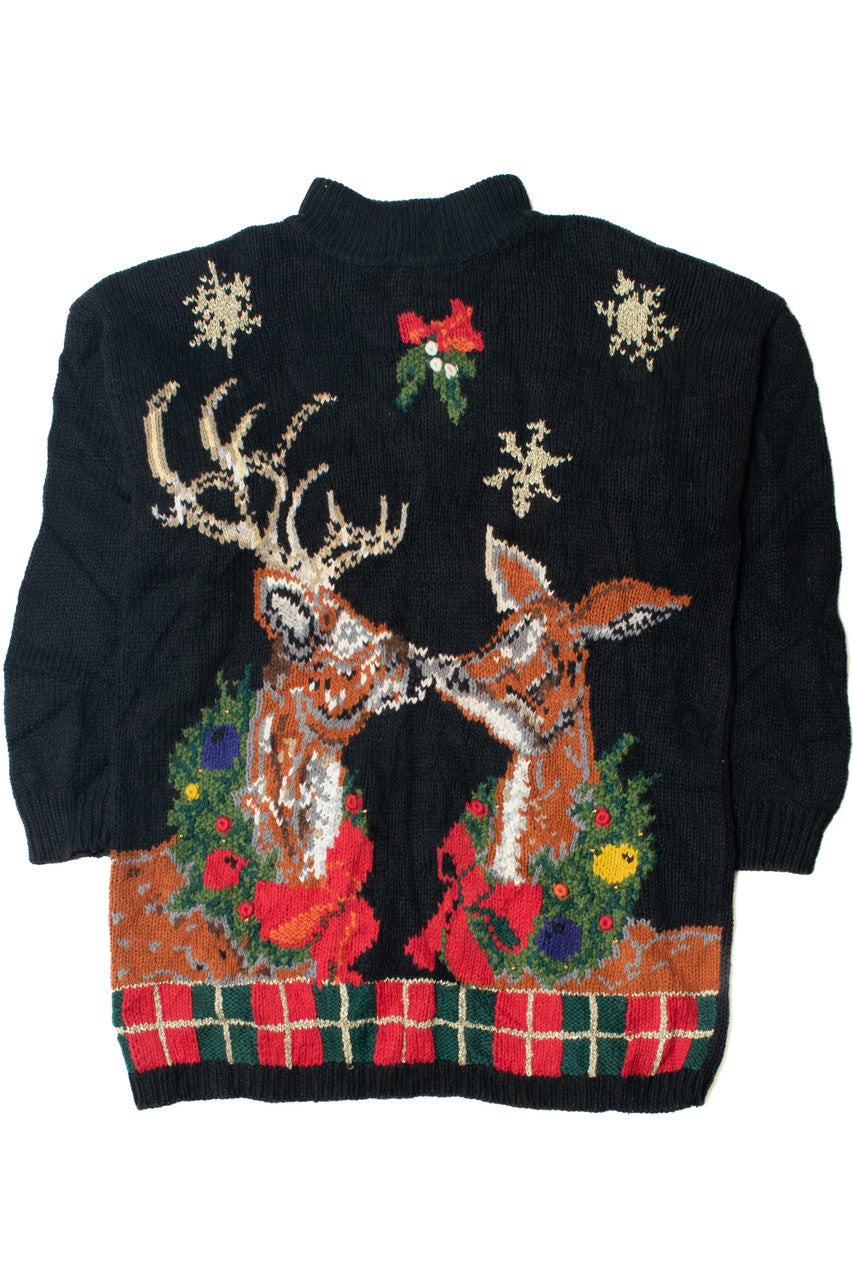 Reindeer Kiss Under Mistletoe Vintage Ugly Christmas Sweater 61736