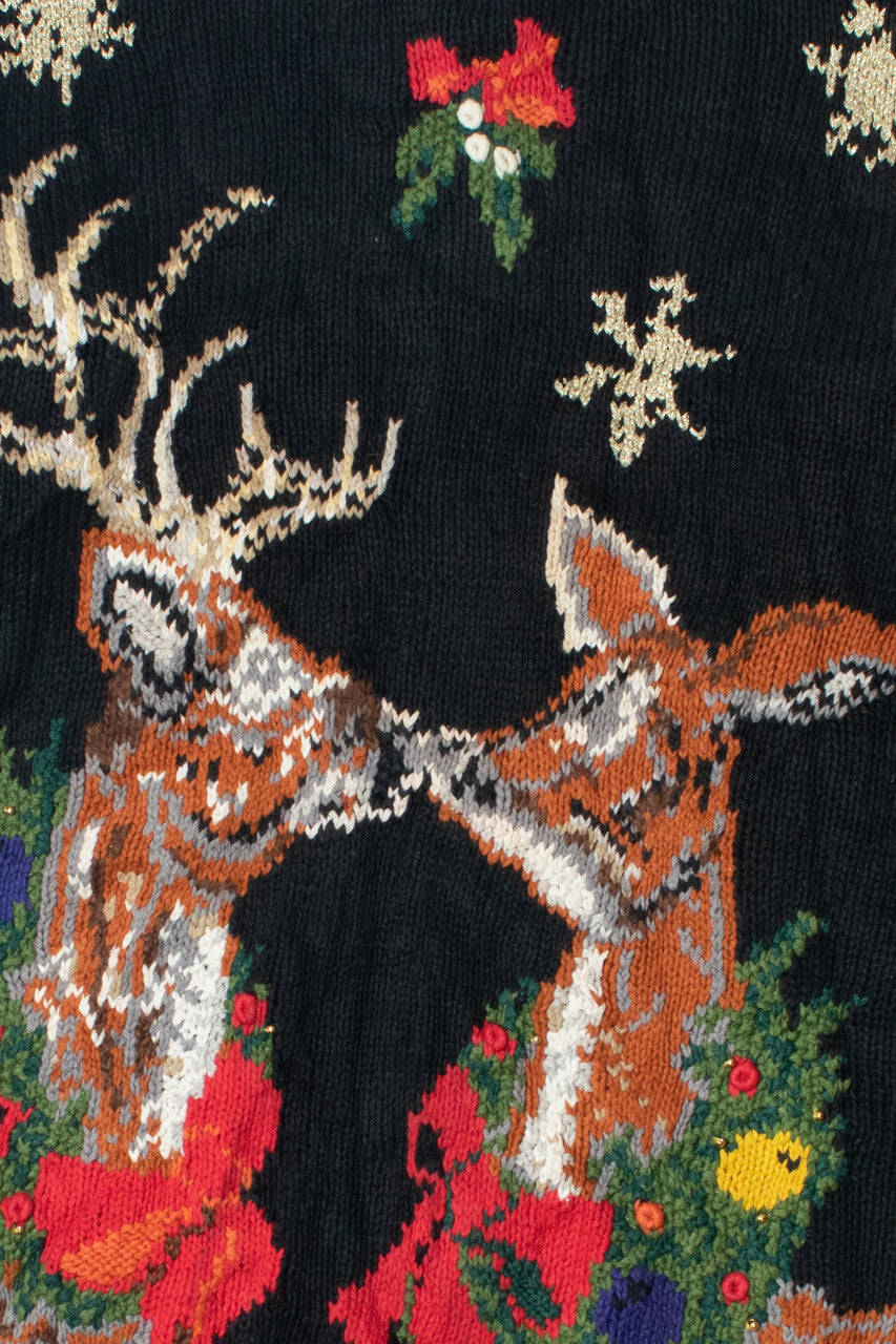Reindeer Kiss Under Mistletoe Vintage Ugly Christmas Sweater 61736