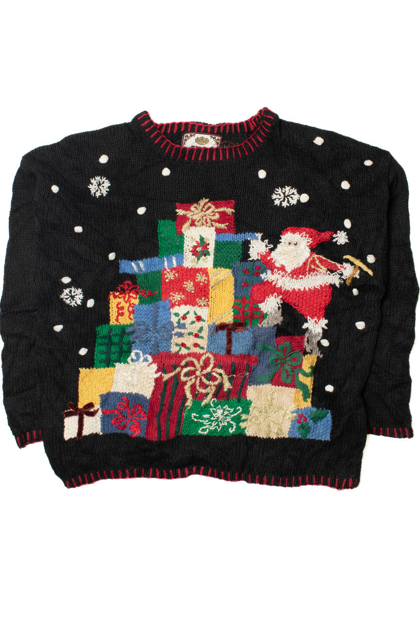 Vintage Santa's Tower Of Presents Ugly Christmas Sweater