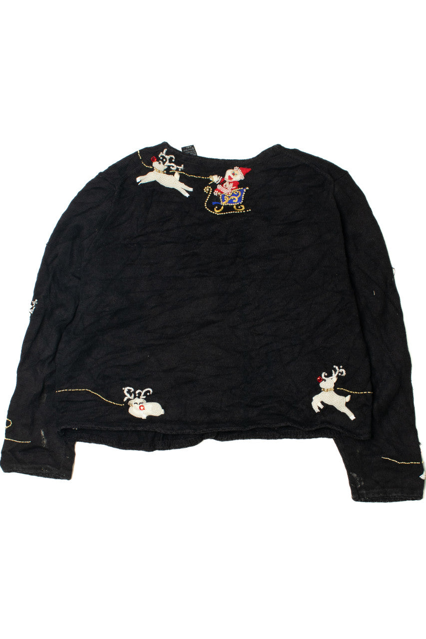 Vintage Pearlescent Beaded Reindeer Michael Simon Ugly Christmas Sweater