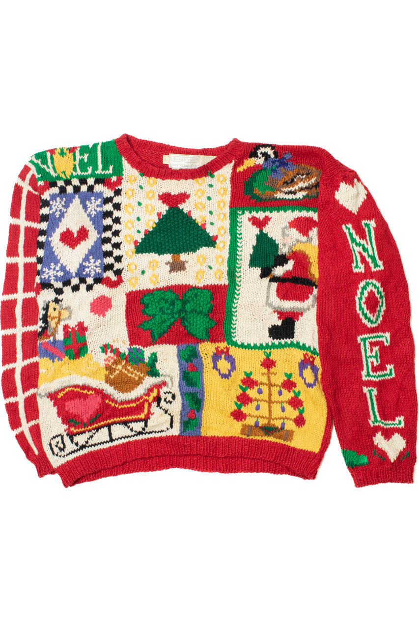 Vintage 1990 "Noel" Hand Knit Ugly Christmas Sweater
