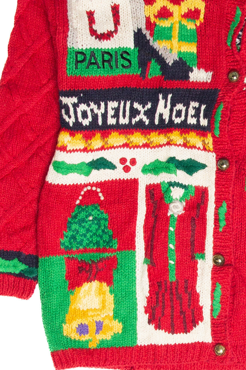 Vintage Red Paris France Ugly Christmas Cardigan 61981