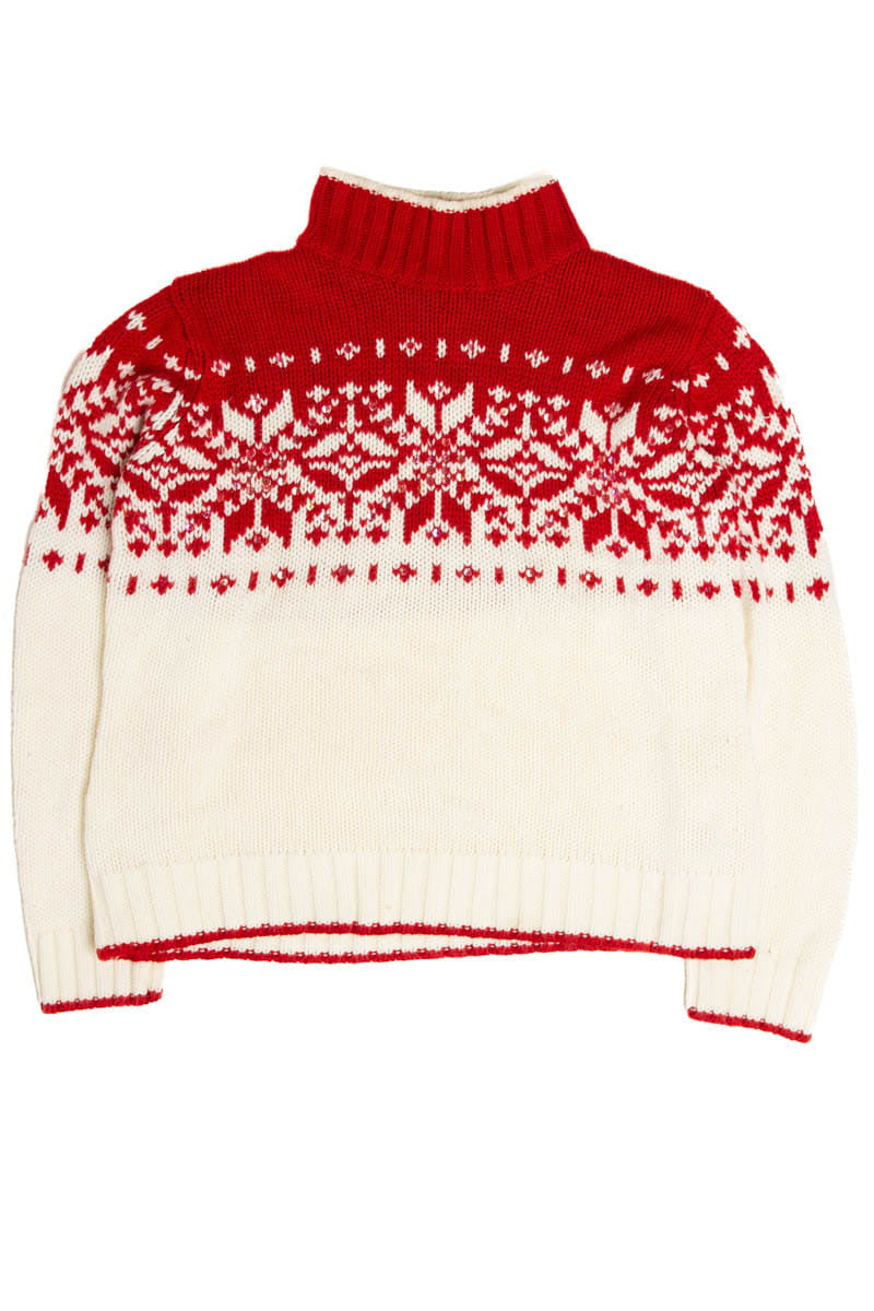 Sequined Snowflakes Turtleneck Ugly Christmas Sweater 62100