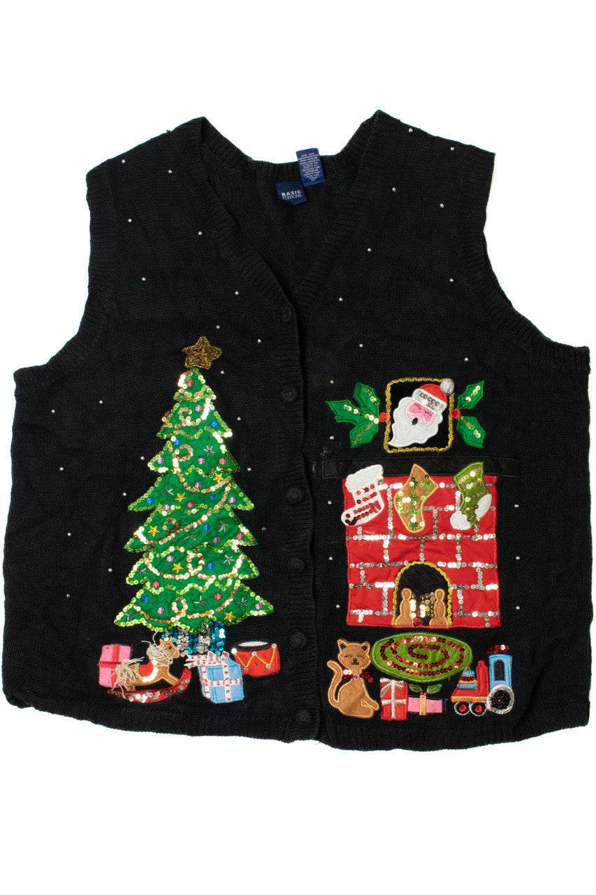 Fireplace Christmas Tree Scene Ugly Christmas Vest 62175