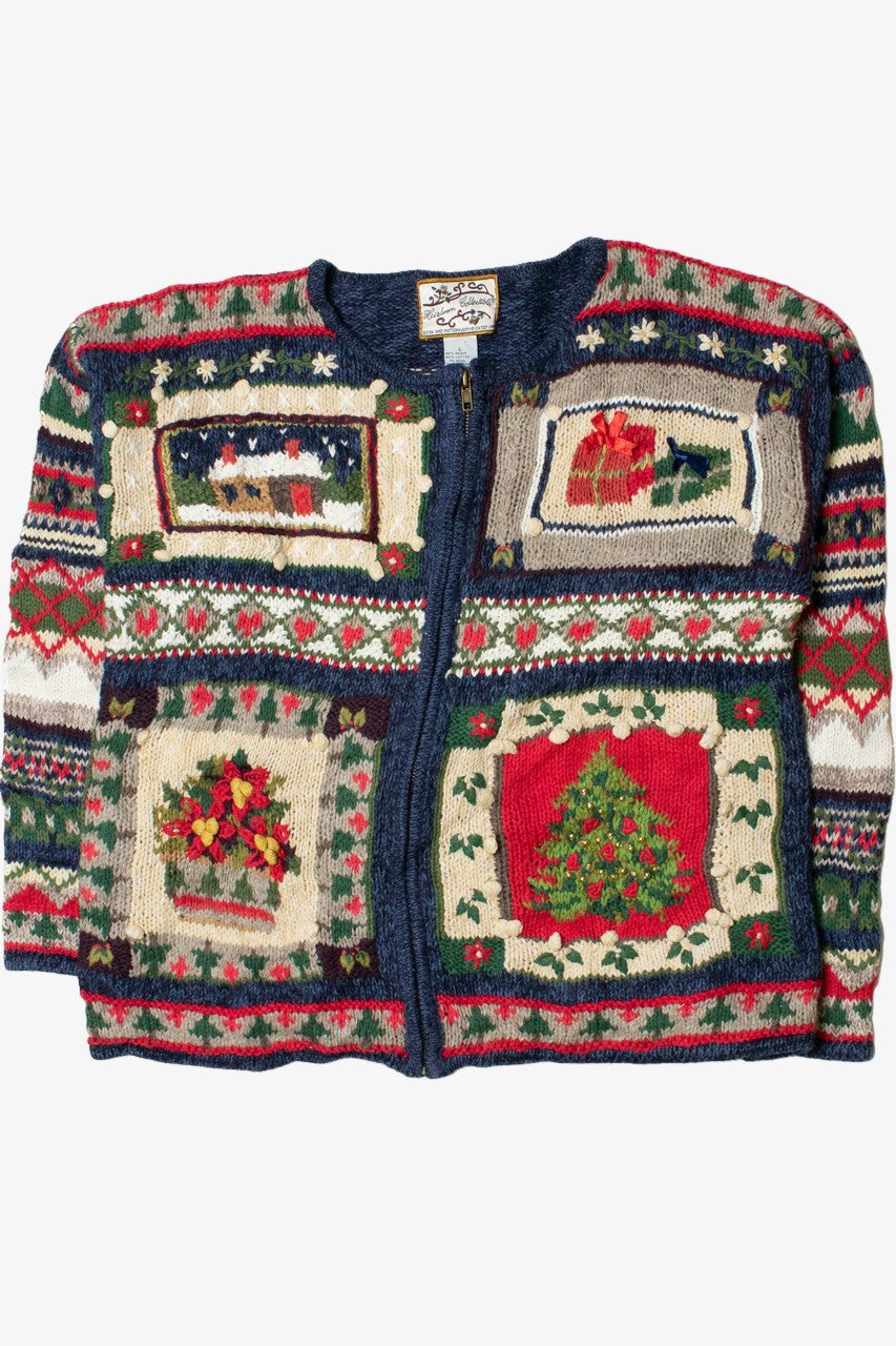 Holiday Elements Blue Ugly Christmas Zip-Up Cardigan 62176