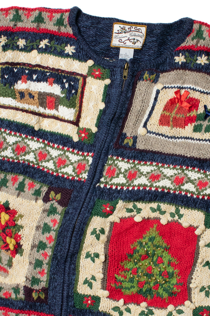 Holiday Elements Blue Ugly Christmas Zip-Up Cardigan 62176