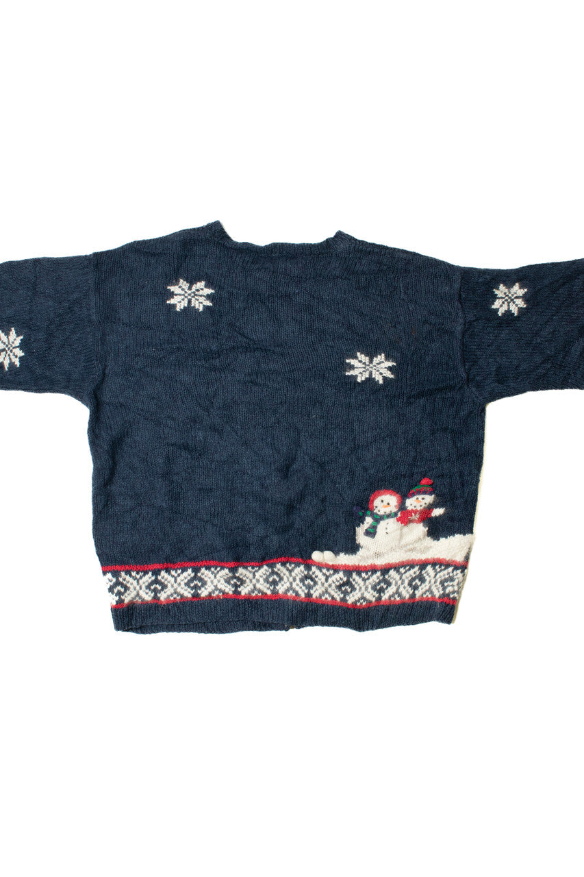 Hand Knit Snowmen Ugly Christmas Zip-Up Cardigan 62185