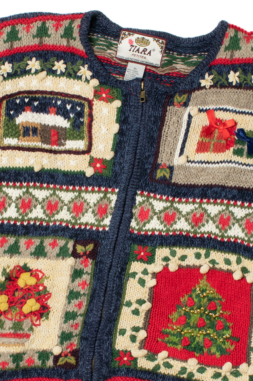Blue Ugly Christmas Zip-Up Cardigan 62186