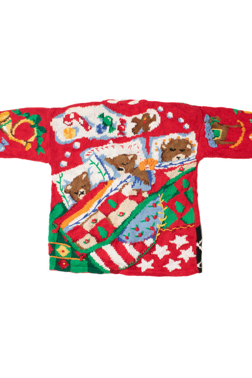 Vintage 1994 Three Little Bears Ugly Christmas Cardigan Sweater