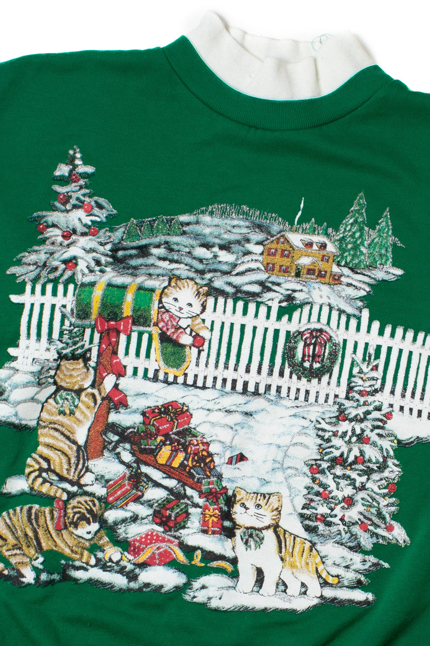 Sparkly Snowy Landscape With Cats Ugly Christmas Sweatshirt 62200