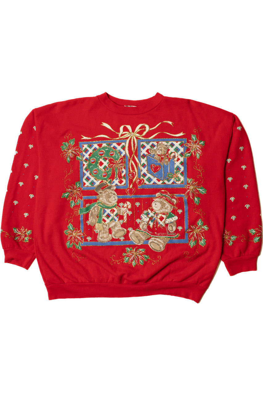 Vintage Bears & Wreaths Ugly Christmas Sweater