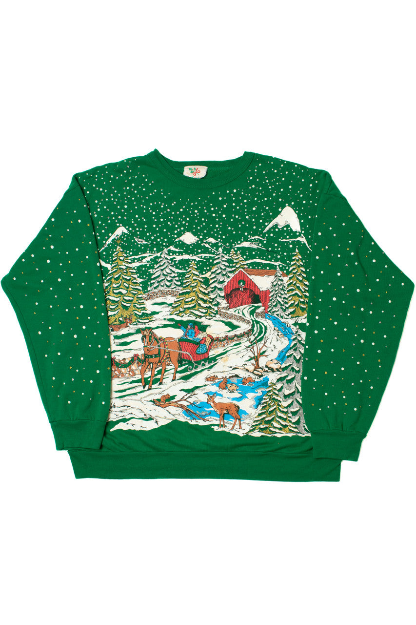 Rural Winter Scene Ugly Christmas Sweatshirt 62224