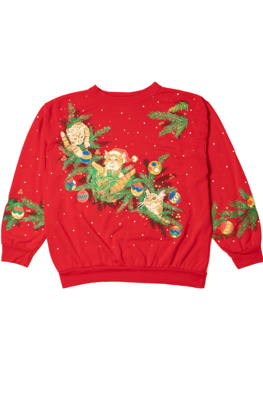 Vintage Holiday Cats Ugly Christmas Sweatshirt 62229