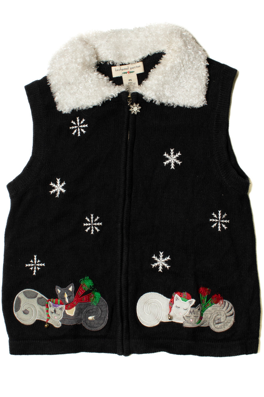 Holiday Cats Faux Fur Collar Ugly Christmas Vest 62270