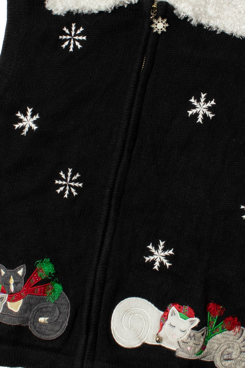 Holiday Cats Faux Fur Collar Ugly Christmas Vest 62270