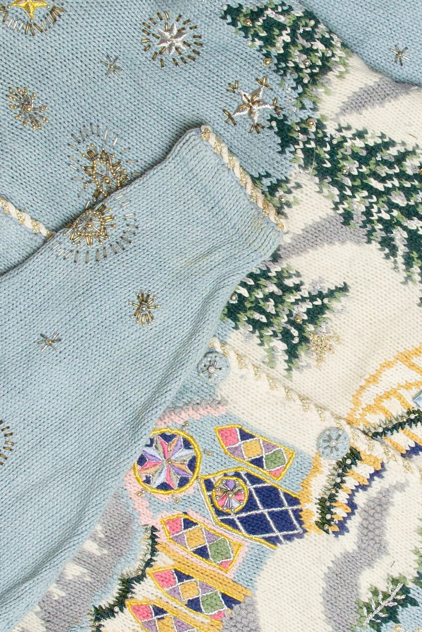 Vintage Blue Ugly Christmas Cardigan 62996