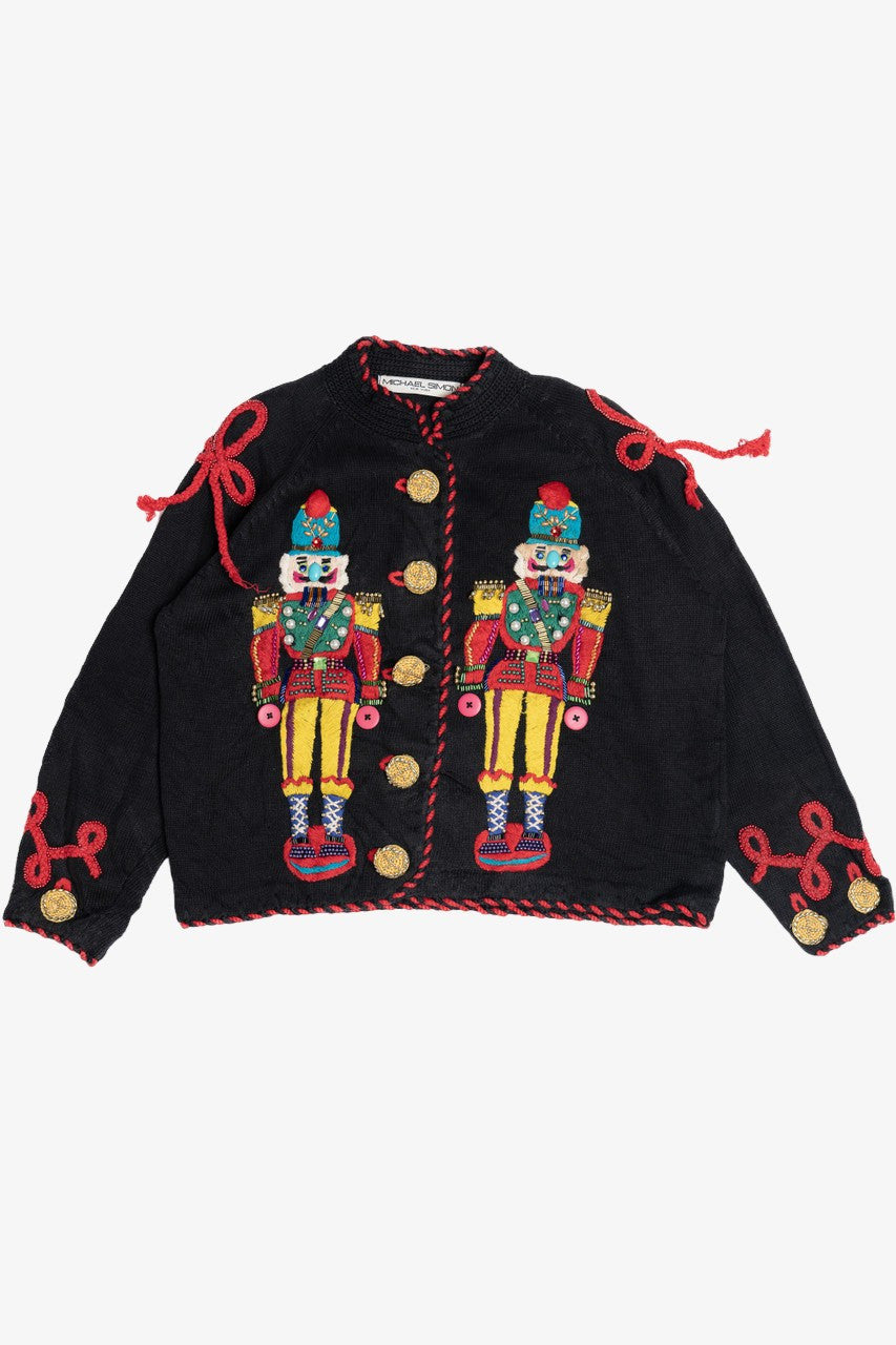 Vintage Michael Simon Nutcrackers Ugly Christmas Cardigan (1990s)