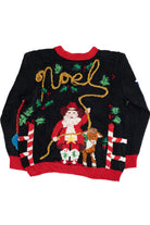 Vintage Pink Cowboy Boot Cowboy Santa Hand Knit Ugly Christmas Sweater (1990s)